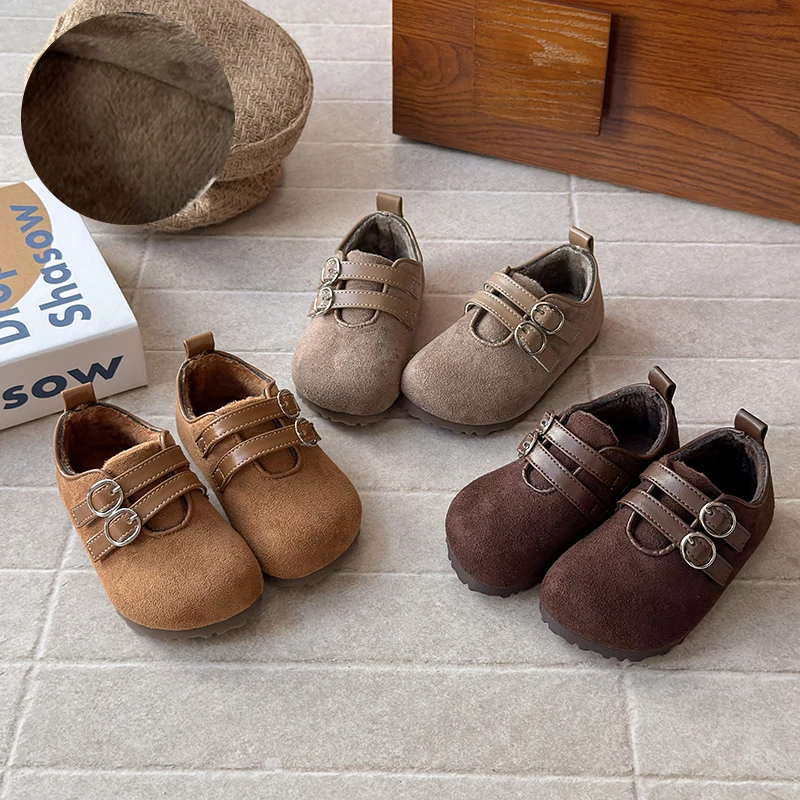 

Детские ботинки, мода 2024, новинка осени и зимы в корейском стиле, повседневная обувь Мэри Джейн для мальчиков и девочек, однотонные ботинки с мягкой подошвой