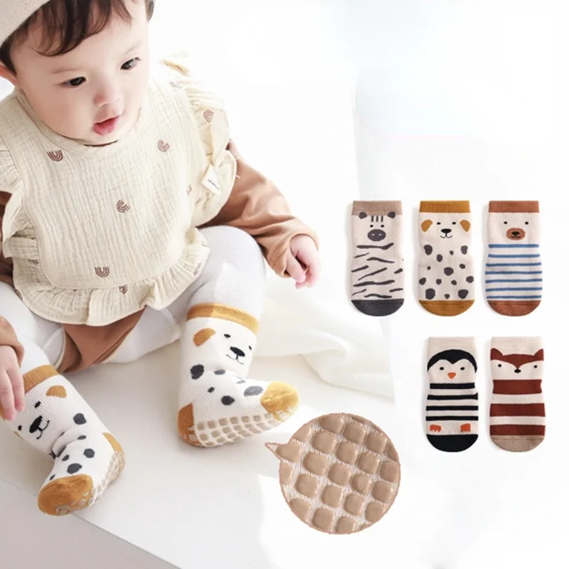 2Pairs Cute Cartoon Baby Floor Socks Winter Indoor Non-slip Cute Animal Design Boy Girls Socks Children\'s Cotton Sock 0-5 Years