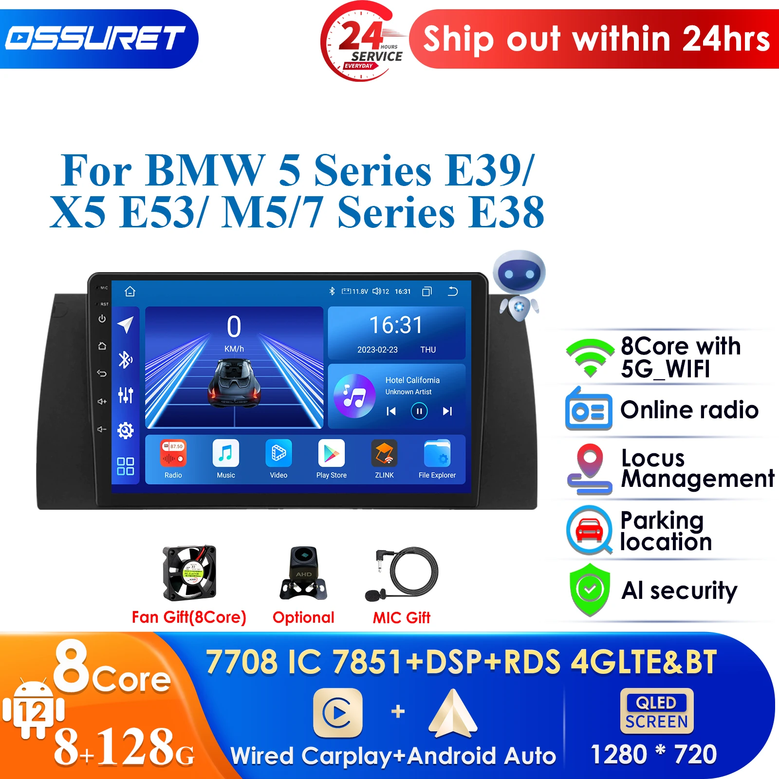 

4G 9'' 10.33'' AI Intelligent System Wireless CarPlay Android Auto Radio for BMW 5 X5 E53 E39 M5 1996-2003 Car Multimedia GPS PC