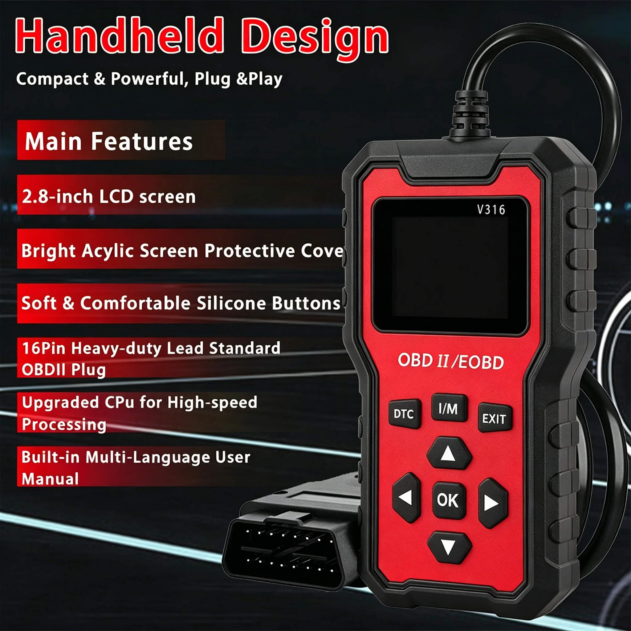 V316 Multifunctional Obd2 Scanner Automotive Engine Code Reader Real-Time Diagnostic Tool with Battery Voltage Detection
