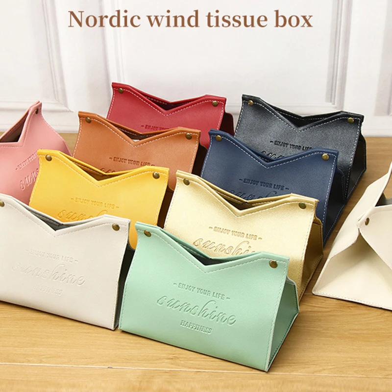 High-end Leather Tissue Box Hotel Room Home Living Room Light Luxury Creative Design Pumping Box Napkin Holder Car Tissue Holder