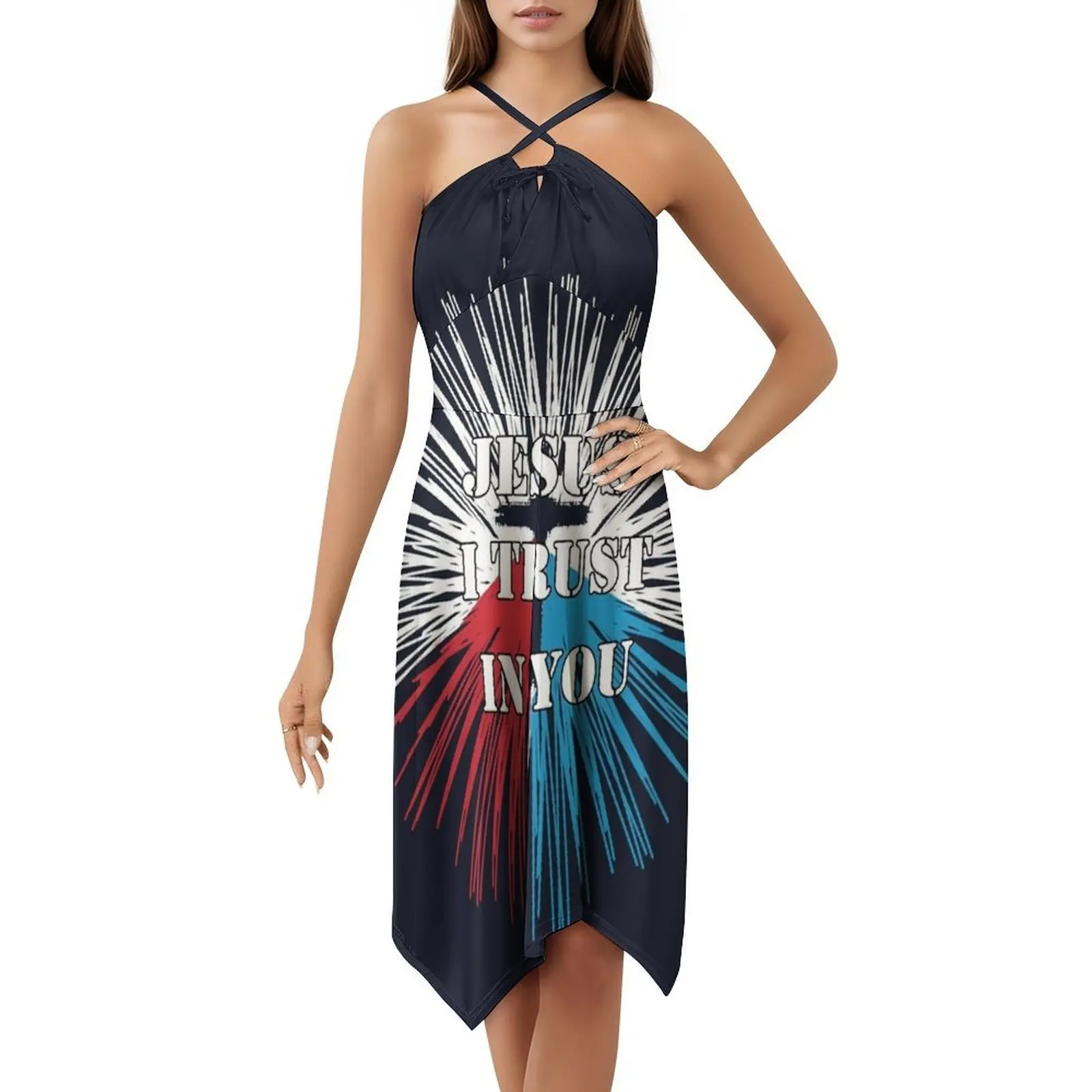 يسوع أنا تثق بك فستان عطلة مثير للنساء فستان قصير لحفلات الشاطئ وأعياد الميلاد يسوع أثق فيك فستان يسوع الإلهي #5