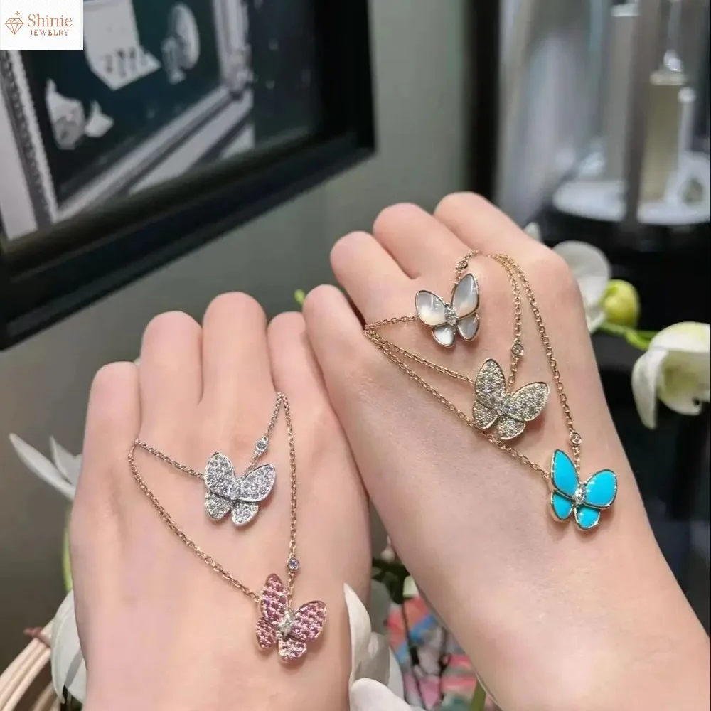 

S925 Серебряное французское ювелирное изделие высокого качества Trifolium Lucky Grass Ожерелье, модное и динамичное трендовое ожерелье-бабочка Fl