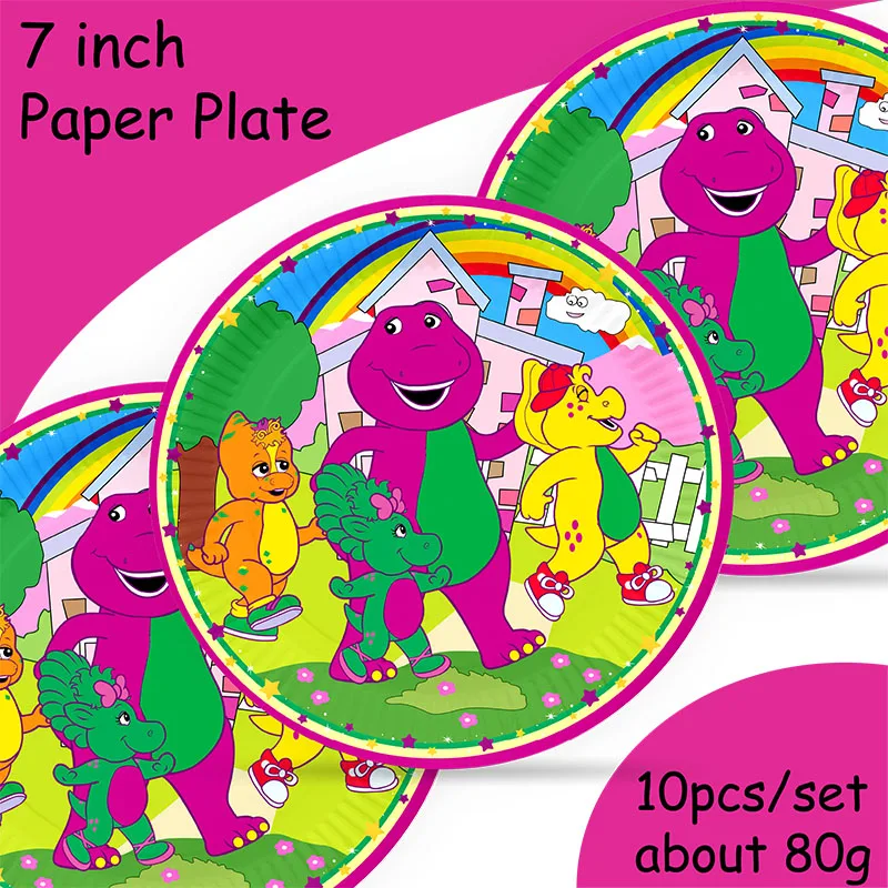 Barney-Themen Geburtstagsparty-Dekorationen Einwegbesteck Teller Tischdecke Becher Ballon Geburtstagsparty-Dekorationen – Detail 2