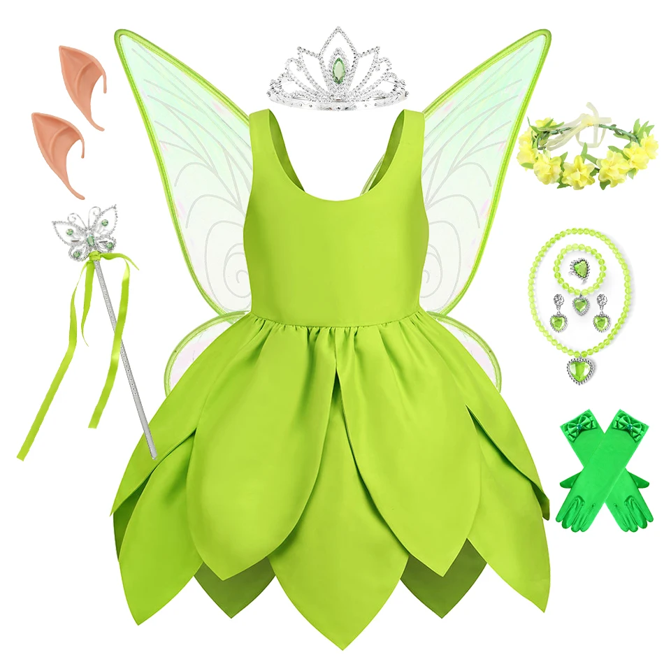 Fairy Girls Cosplay Elf Tinker Bell Costume Halloween Carnival Role-play Birthday Party Masquerade Forest Princess Flower Dress