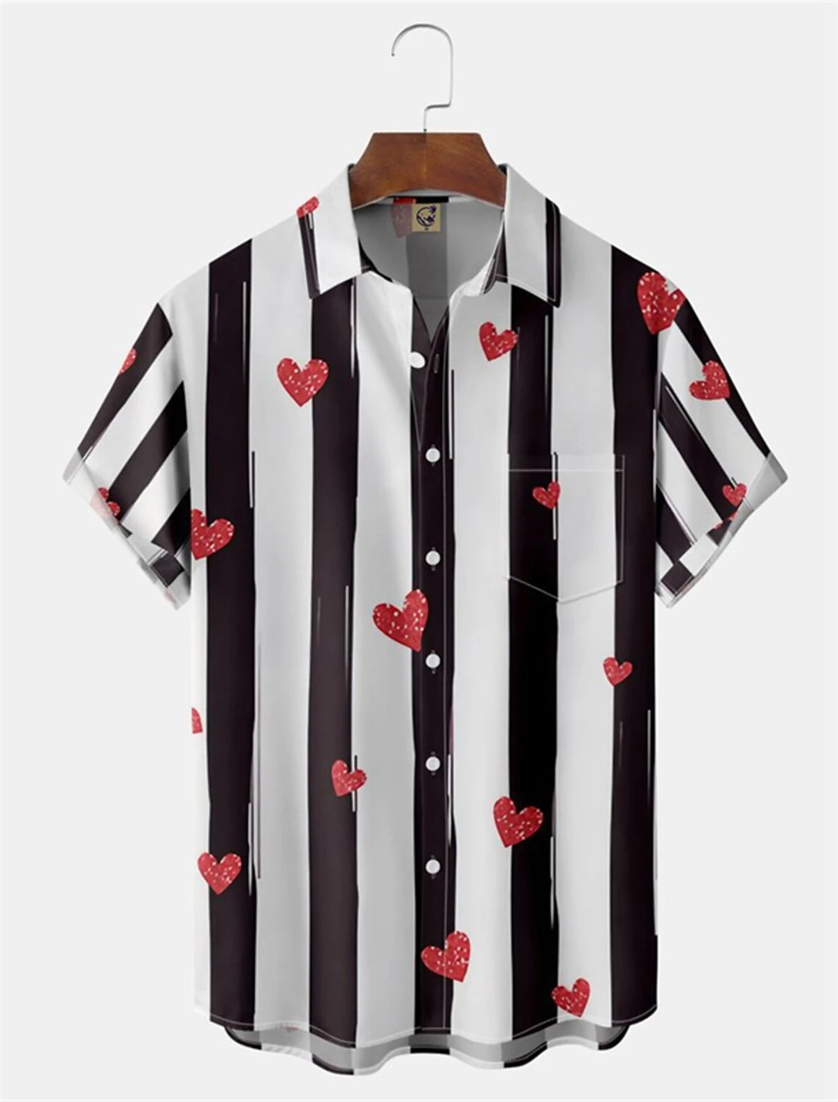 

Valentine's Day Love Heart 3D Print Shirt Men Summer Street Short Sleeve Hawaiian Shirts Tops Lapel Button Vacation Loose Blouse