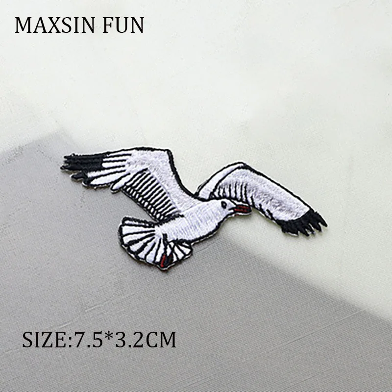 White Flying Seagull Iron on Patches Ocean Theme Embroidered Clothes Decorative Stickers Small Hole Filling DIY Back Adhesive