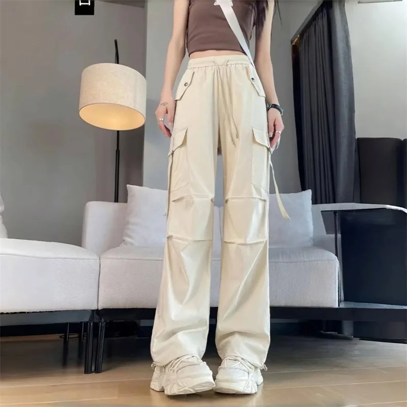 Y2K Spring Autumn Casual Wide-Leg Pants 2024New Solid Color Overalls Women's Clothes Mopping Trousers Fashion Straight Leg Pants