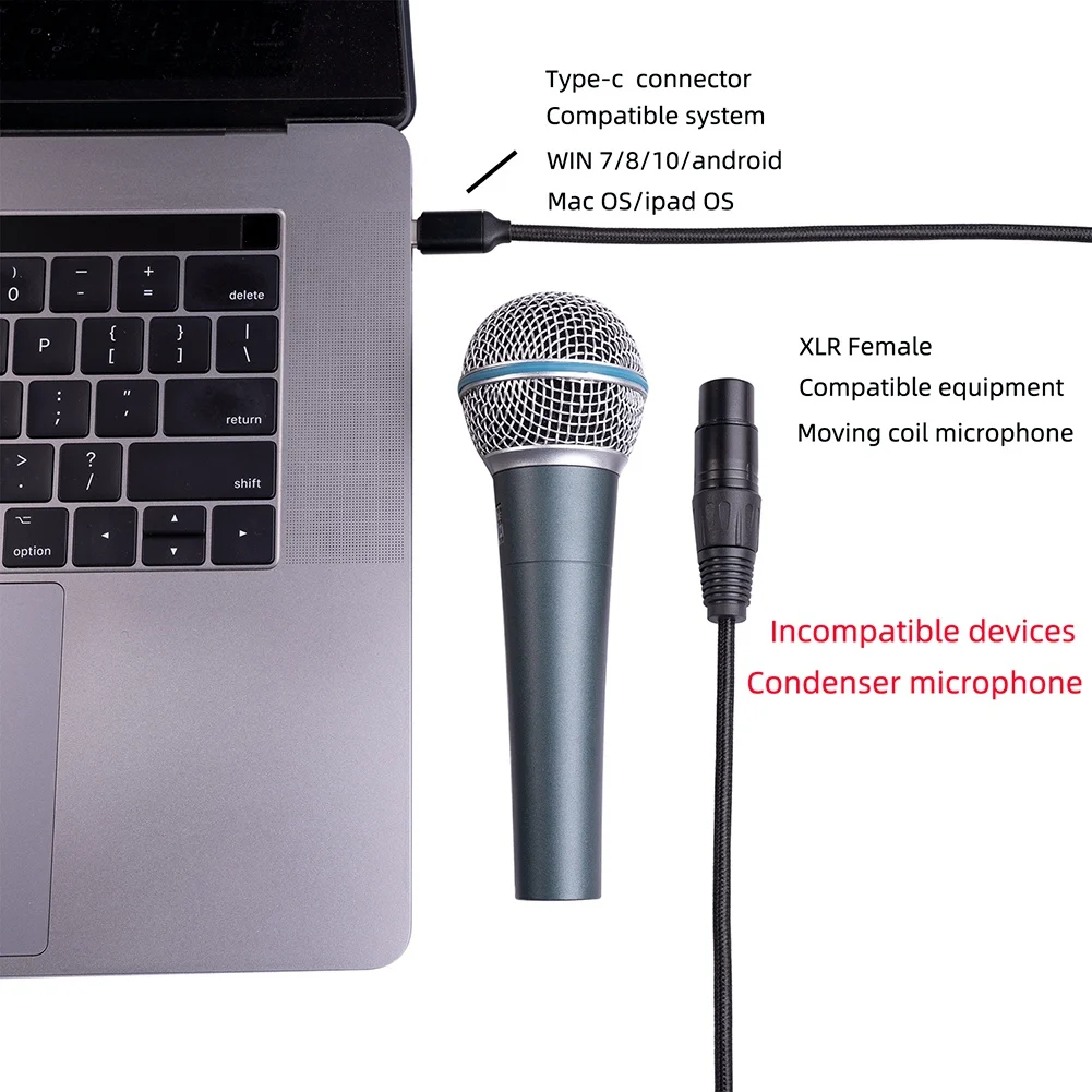 TYPE-C Male to Xlr Balanced Cable Female Microphone Recording Cable for Mobile Phone, Platform and More Plug and Play-B