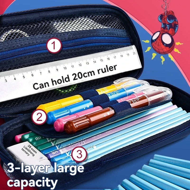 디즈니 스파이더 맨 어벤저 스 크리 에이 티브 대용량 연필 케이스 만화 아이언 맨 캡틴 아메리카 휴대용 학교 용품