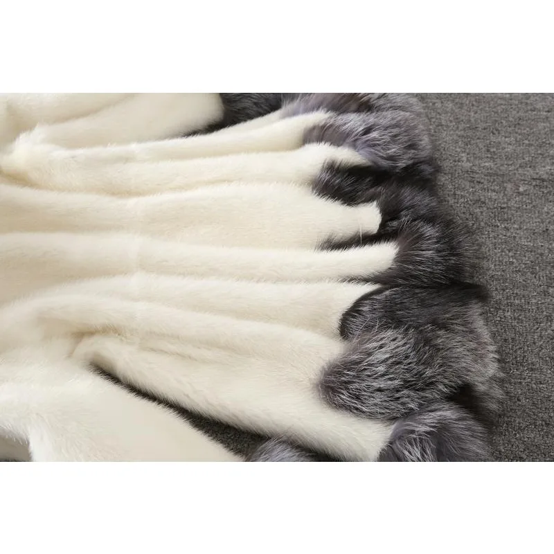 新しいイミテーションファー人工毛皮レディースホワイトラビットファーミンク冬服フード付きコート