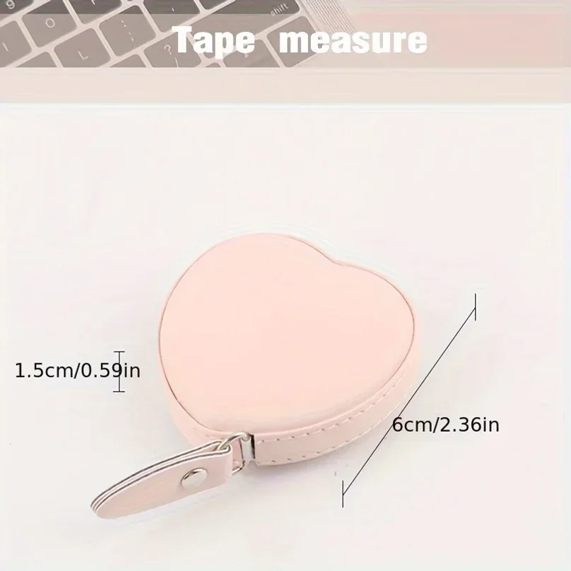 1pc Multi-Functional PU Leather Pink Love Small Tape Measure - Waist and Bust Measuring Cloth Ruler for Home Use 1.5 Meters Long view 2