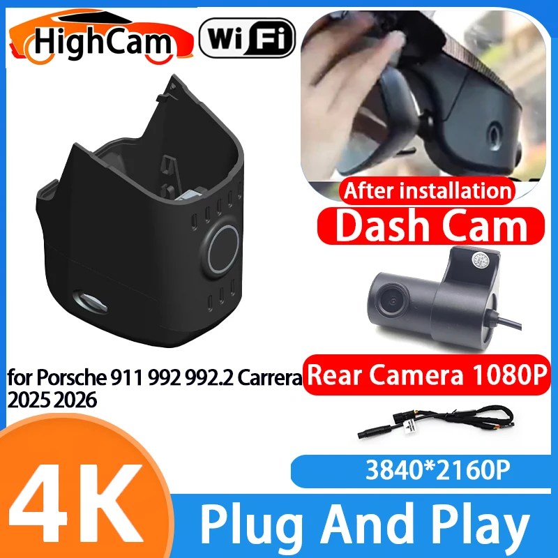 HighCam for Porsche 911 992 992.2 Carrera 2025 2026 4K IMX335 2160P Wifi Car OEM DVR Video Recorder Dash Cam Front Rear Camera
