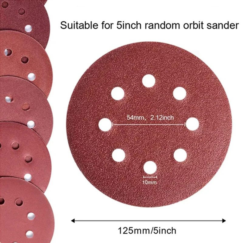 Sanding Discs 5 inch 125mm 8-Hole Hook Loop Orbital Sander Paper Pads Abrasive Sanding Paper for Polishing Tools DA Sanding Disc