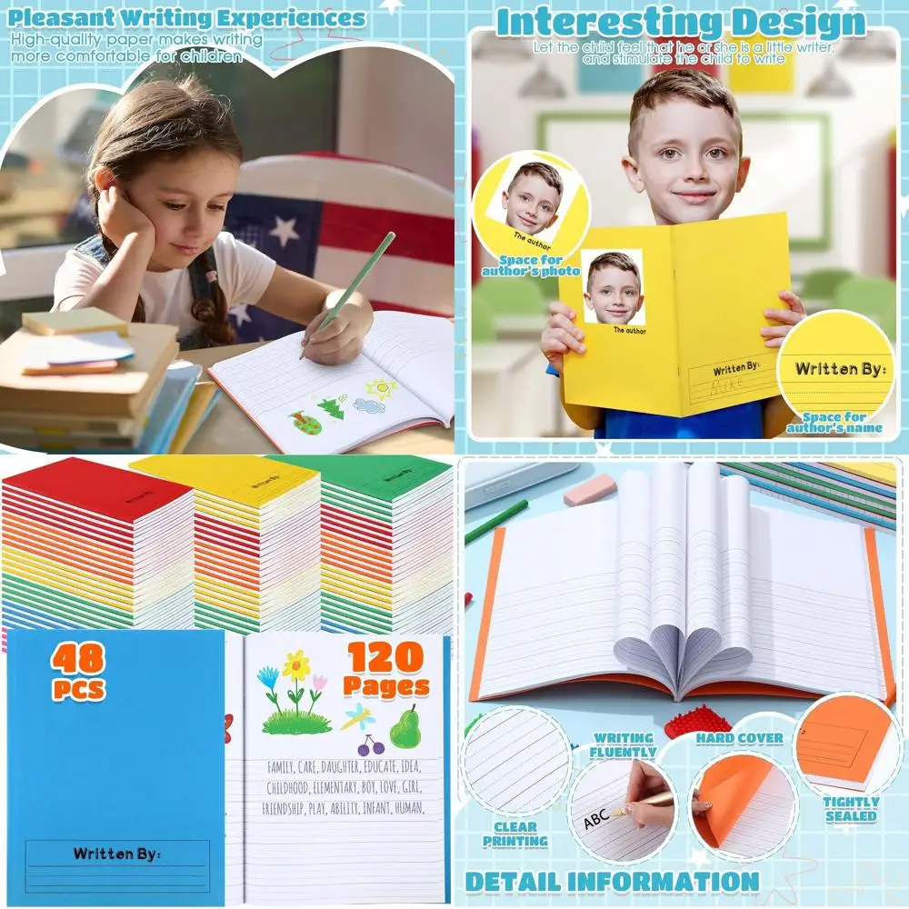 

Набор из 48 тетрадей для письма для начальной школы (1-2 классы), 120 страниц, идеально подходят для использования в классе и дома.