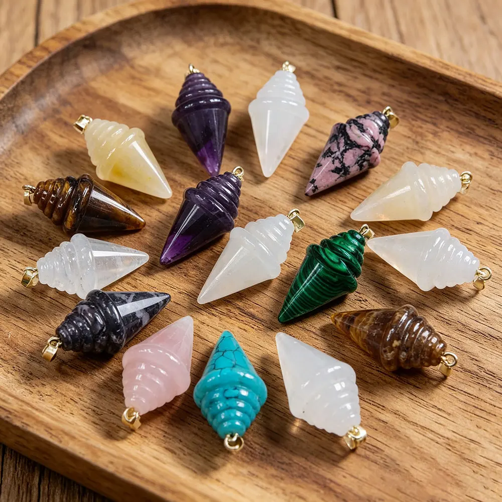 Stupa Natural Stone Crystal Pendants Charms for Pendulum Jewelry Making Amethysts Pink Quartz Craft Handmade Gem Stone x414