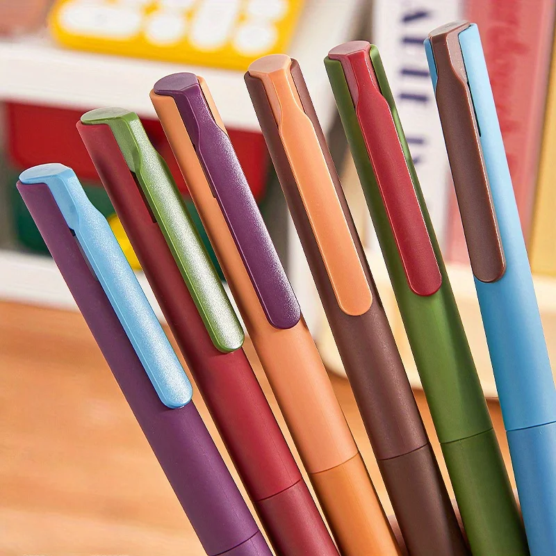 6-Piece Mixed-Color Push-Button Gel Pen with ST Nib for Smooth Writing, Quick-Drying and Non-Stop Ink Flow; Suitable for Various