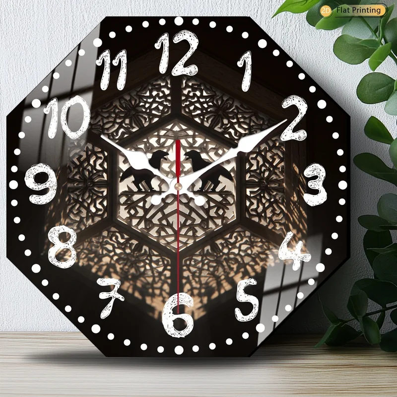 Reloj de pared vintage 2D plano rústico intrincado octagonal con corte láser y pájaros para la oficina en casa - Regalo de Navidad para el día de la madre