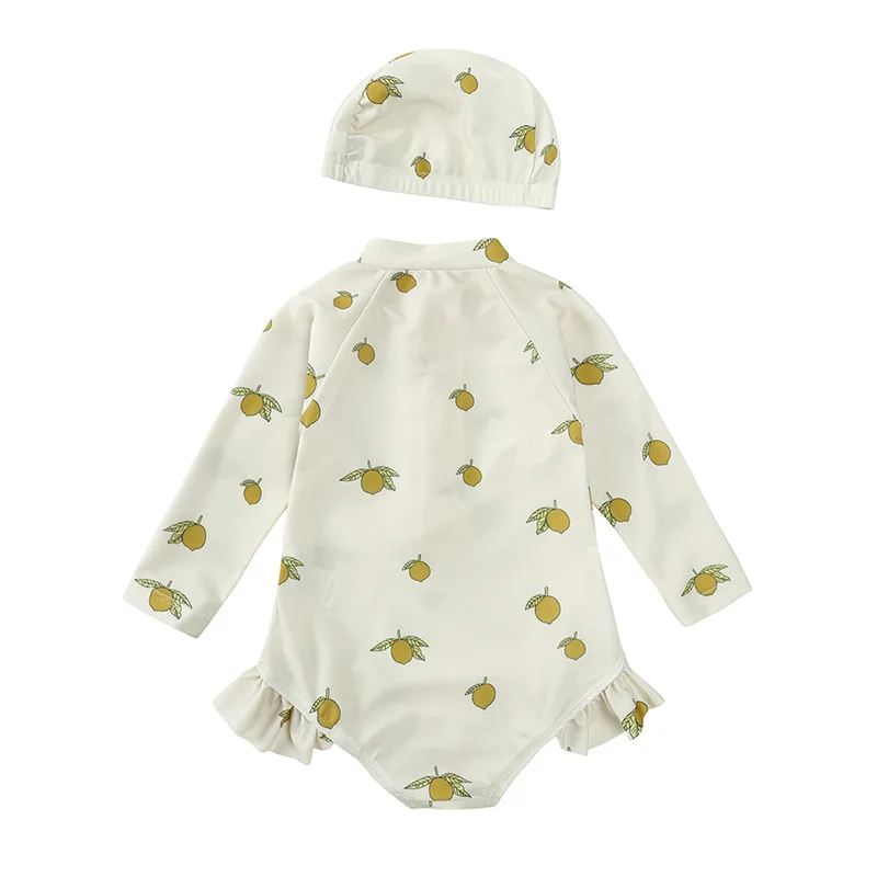 

Cute Kids Girl Baby Swimwear Long Sleeves Sunscreen Quick Drying Swimsuit Swimming Hat Set Travel Summer Beach Child Cl