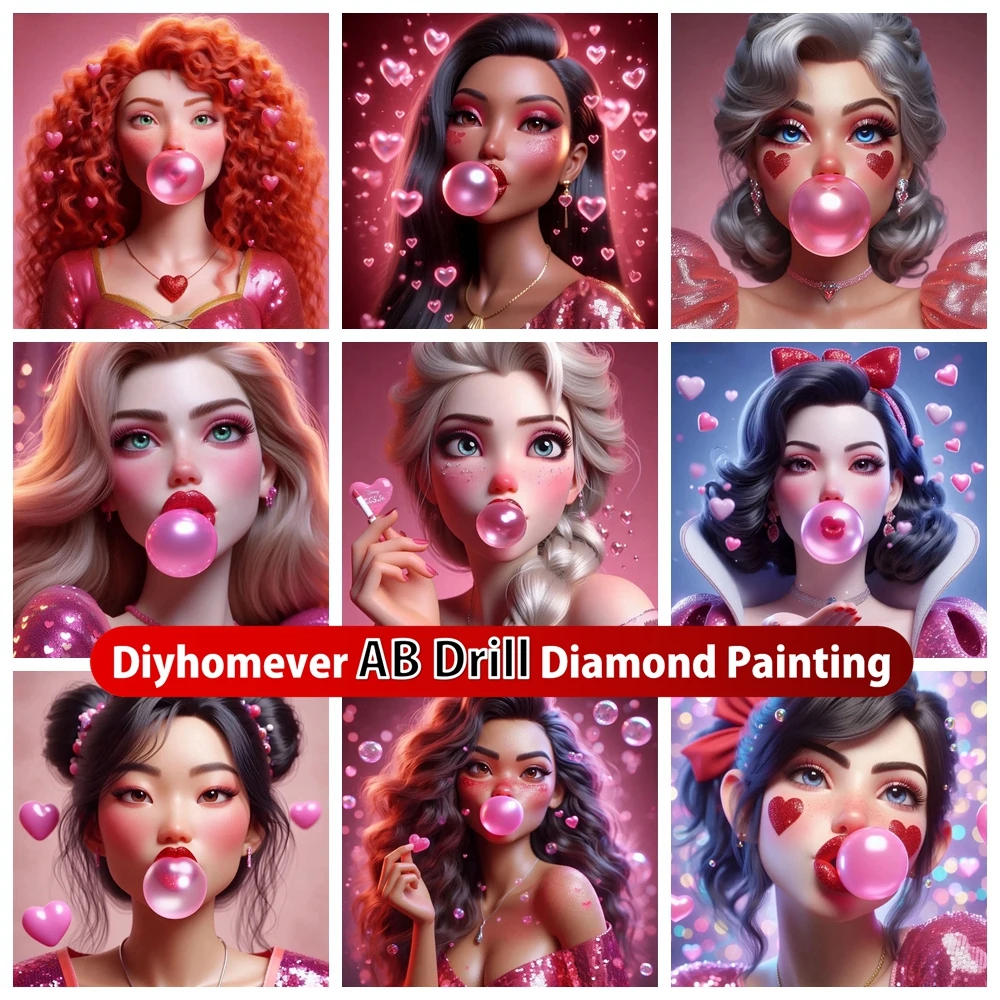 

Disney Princess Love Bubble 5D DIY AB Diamond Painting Cross Stitch Cartoon Girl Mosaic Embroidery Home Decor Kid Gift 2024 New