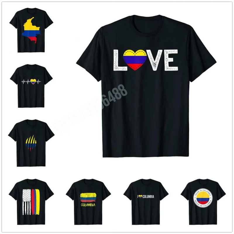 Men Women T Shirt More Design Columbia Flag Heartbeat Columbian Pride National Day T-Shirt Hip Hop Tops 100% Cotton  Tees