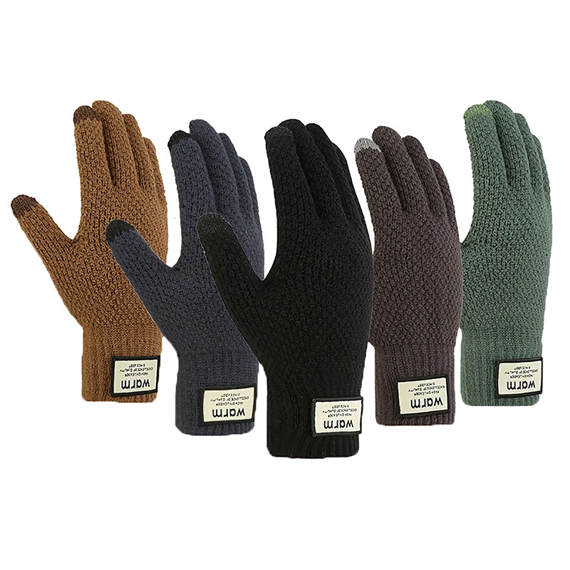 

Winter Men Knitted Gloves Touch Screen High Quality Male Mitten Thicken Warm Wool Cashmere Solid Color Men Business Gloves