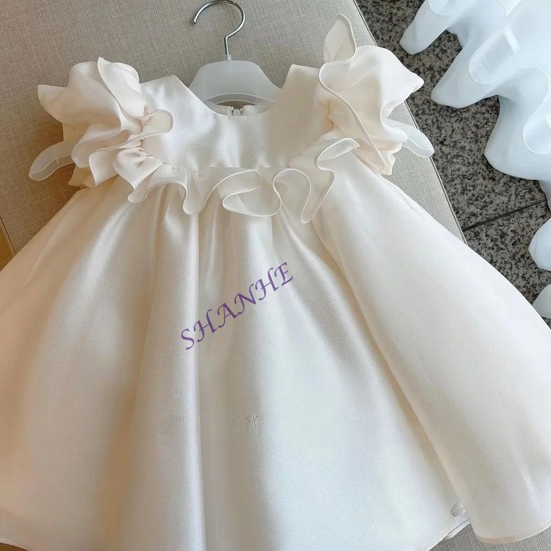 ชุดเดรสเด็กผู้หญิงแบบสั่งทำพิเศษ แต่งระบาย ชุดเจ้าหญิงสไตล์เกาหลี ผ้าซาตินทรงบอลกาวน์ สำหรับงานวันเกิด งานรับศีลมหาสนิท