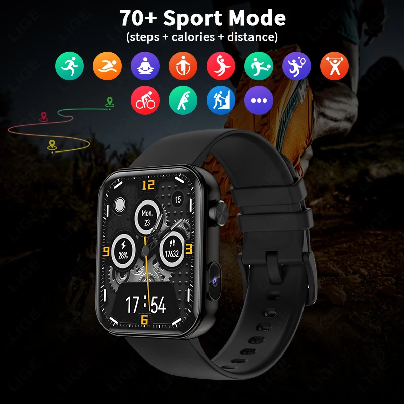 LIGE 512M Storage Smart Watch Men 1.91'' HD Large Screen Bluetooth Call Wristwatch Take Photo Vedio Local Music Sport Smartwatch