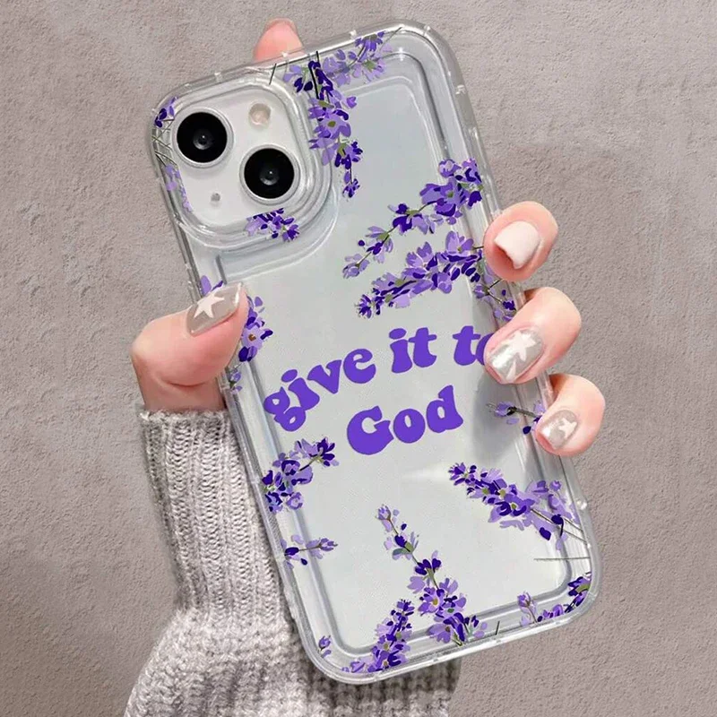 Purple Flower Clear Phone Case For iPhone 16 Case iPhone 14 15 13 12 11 Pro Max XS Max XR X 7 8 15 Plus SE 2 Shockproof Cover