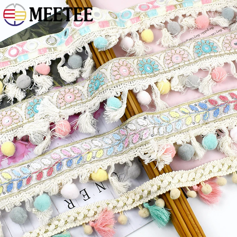 

3Meter 5-11cm Embroidery Jacquard Ribbon Lace Trim Pompons Tassel Ball Clothes Decor Trimmings Tassels Fringe Sewing Accessories
