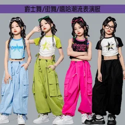 Kids Hip Hop Joggers Pants Girls Cargo Pants Teenage Straight Trousers High Waist Vintage Casual Streetwear Baggy Pants 5-14Y