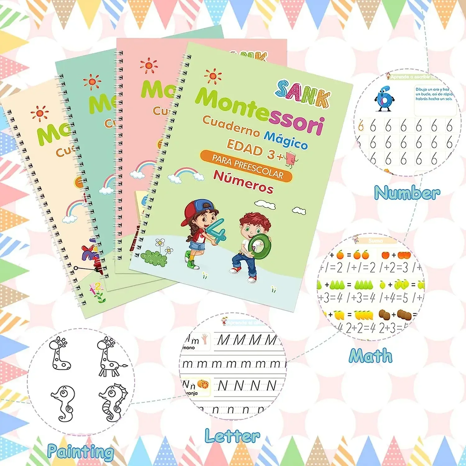 Imagem -05 - Montessori Copybook Educacional para Crianças Livros Repetições Brinquedo Infantil Espanhol Caligráfico Practice Books