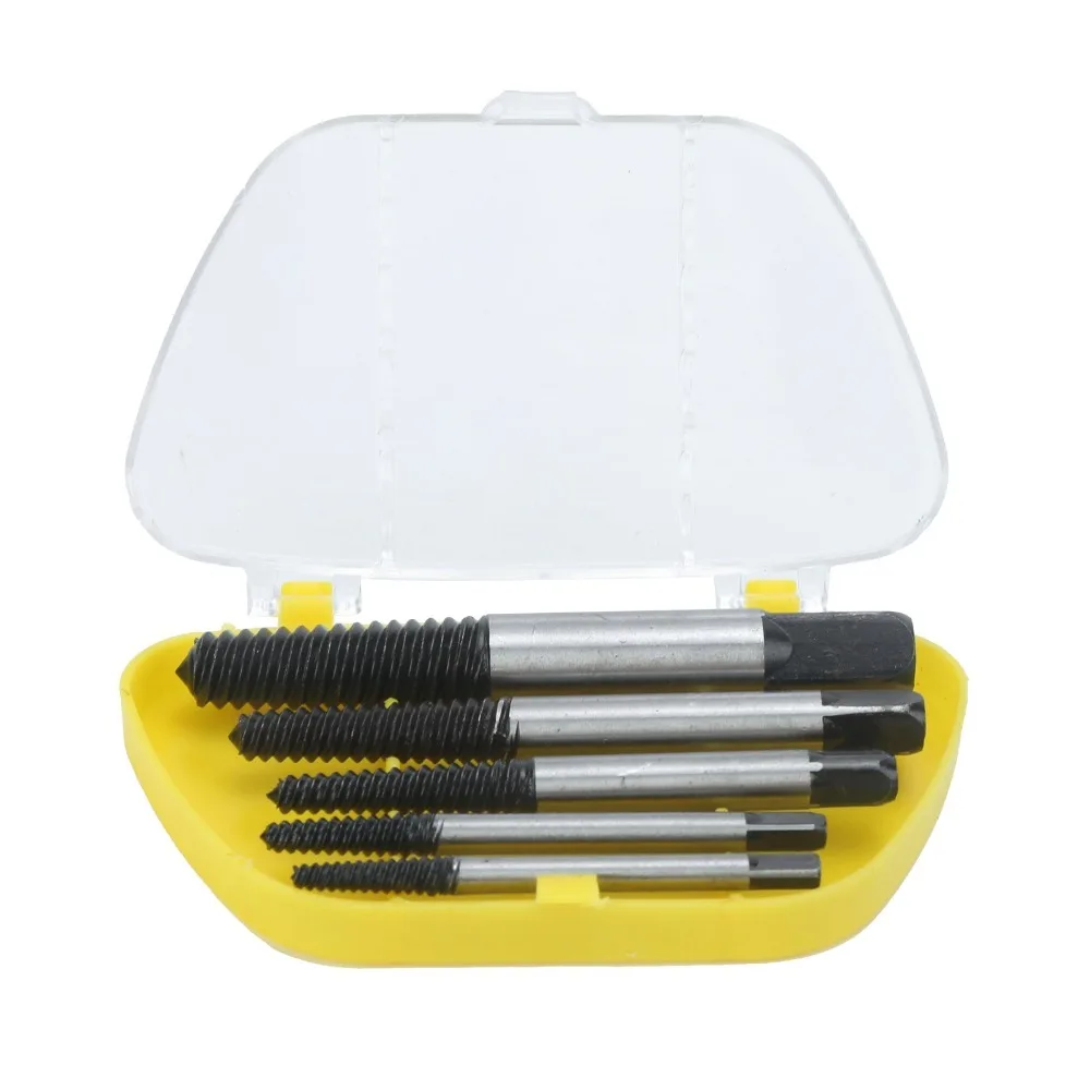 5pcs Carbon Steel Screw Extractor Set Strong Pulling Force Drill Bits Damaged Screw Remover Removing Tool Broken Bolt Extractor