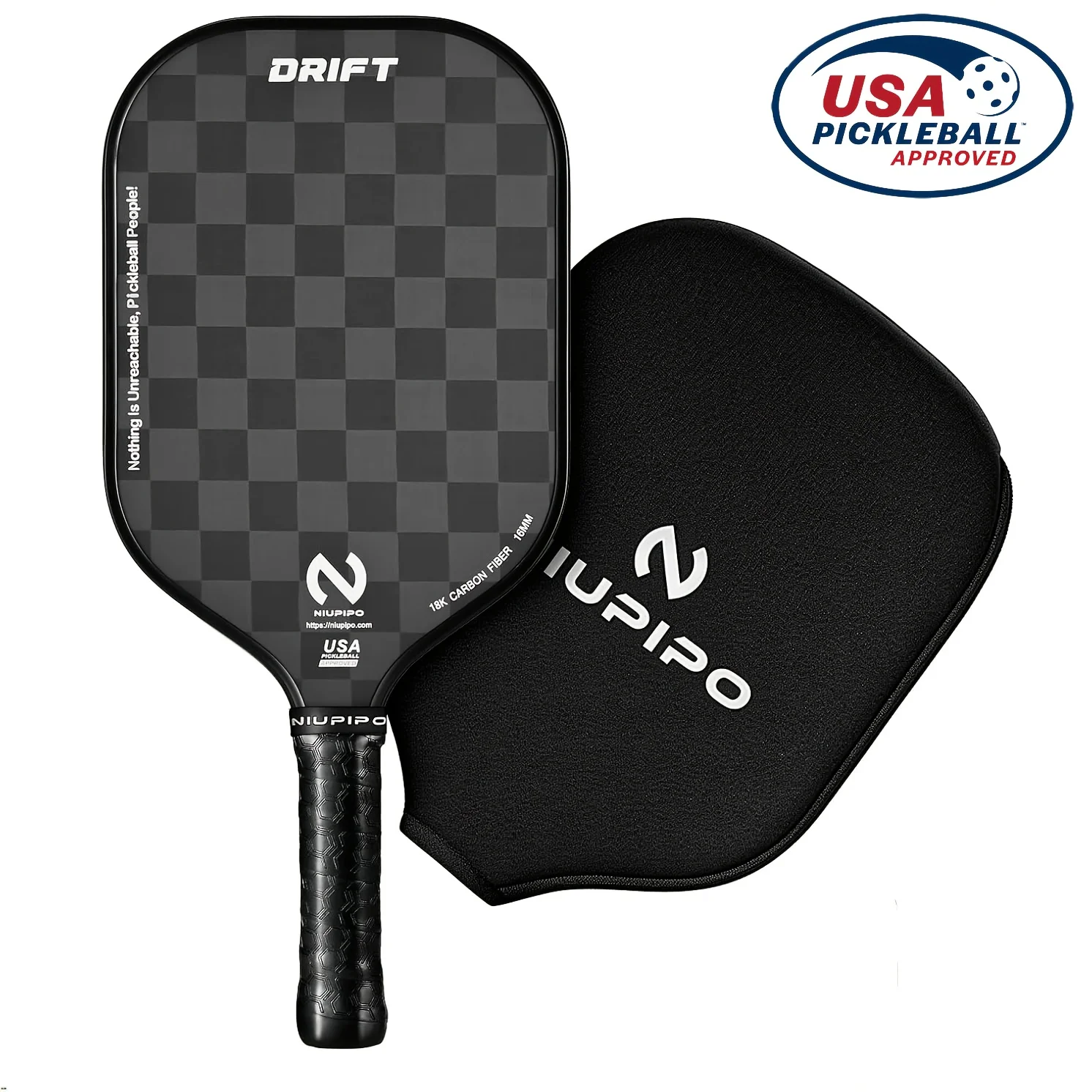 

NIUPIPO 18K Carbon Fiber Pickleball Paddle, USA PICKLEBALL APPROVED, Polymer Honeycomb Core 16MM, Textured Surface