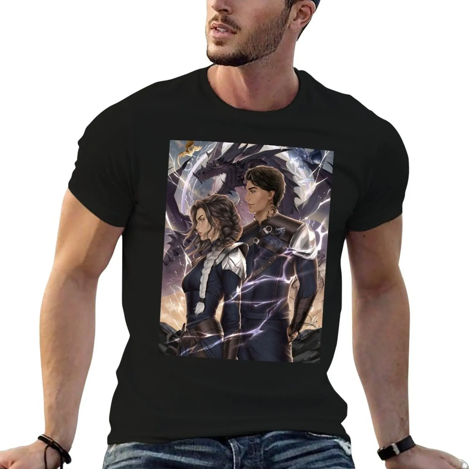 

Violet, Xaden and their dragons T-Shirt t shirt for man 100 percent cotton anime tshirt T-Shirt