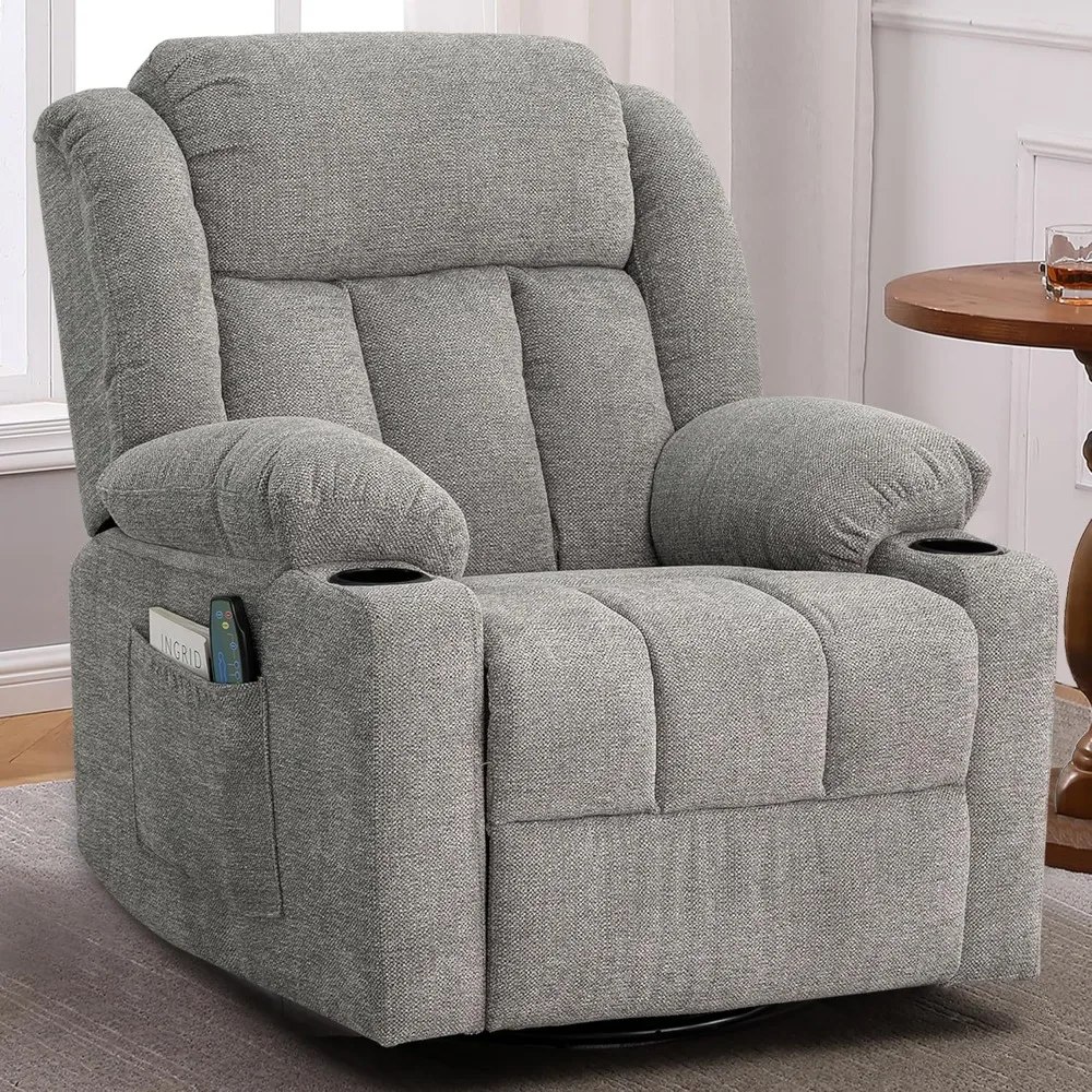 Rocker Swivel Recliner Chair for Adults, Overstuffed Large Manual Recliner Glider with Massage and Heat, Comfy Soft, Customized