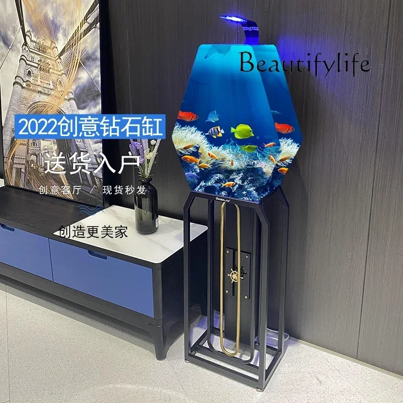 qw N Creative fish tank ecological floor living room fish tank small goldfish tank round aquarium lucky feng shuiqw
