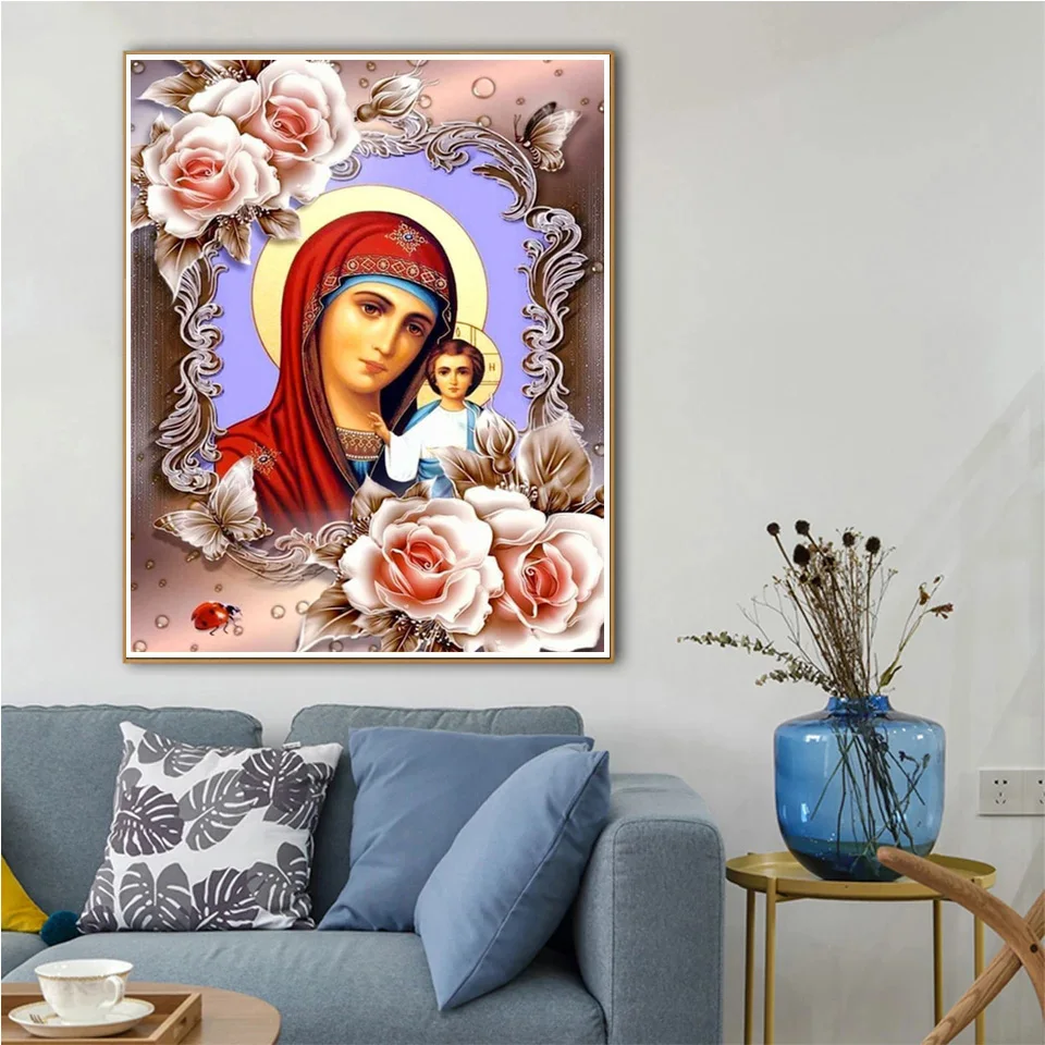 5D Diy Diamond Painting Virgin Mary Icon Embroidery Religion Full Square/round Mosaic Christian Cross Stitch Home Decor Art Gift