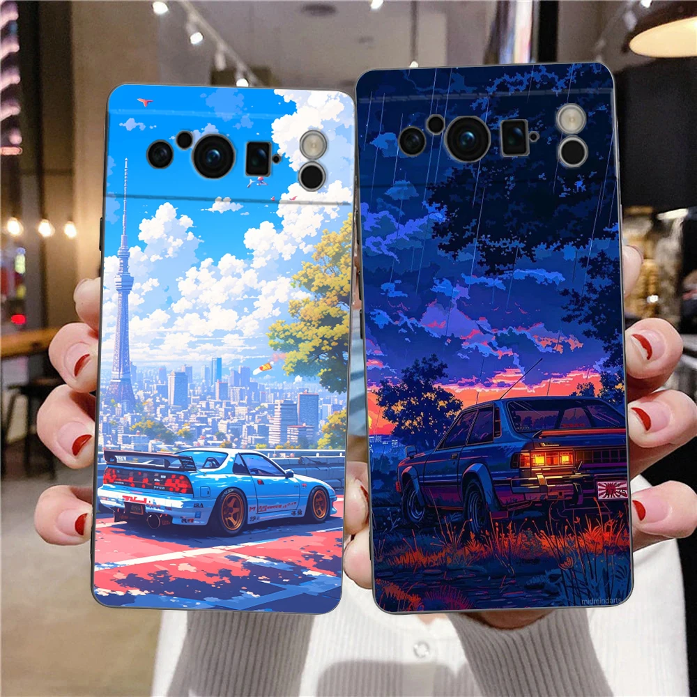 JDM Tokyo Drift Sports Car Phone Case For Google Pixel 9 8 7 6 Pro XL 8A 7A 6A TPU Shell Soft Shockproof Black Cover