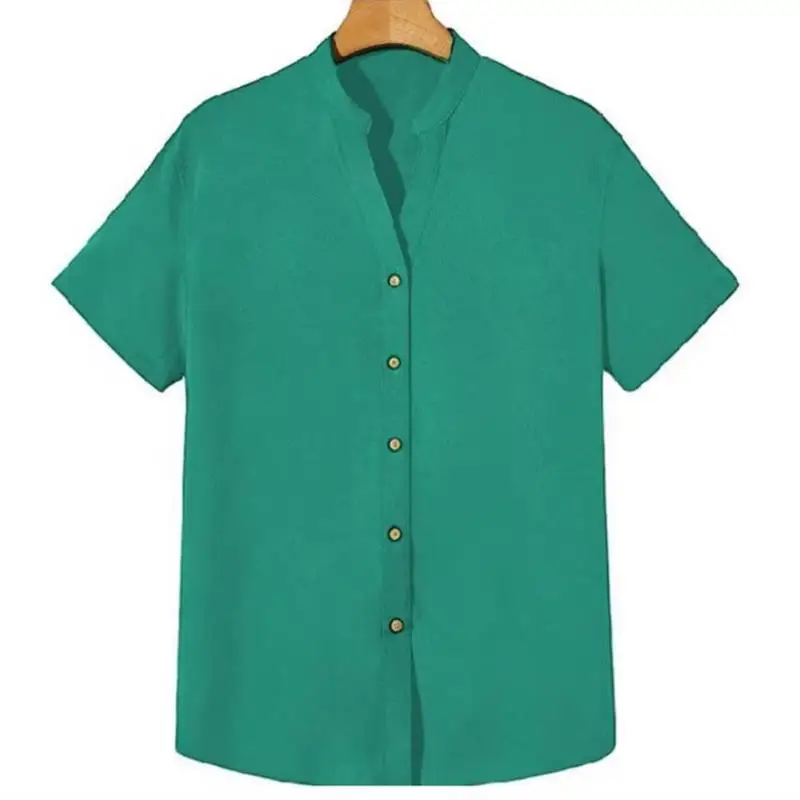 

Loose Casual Men's Short Sleeve Shirt V-Neck Color Summer Cross-Border Pure Color Top American Style PU Leather Fabric