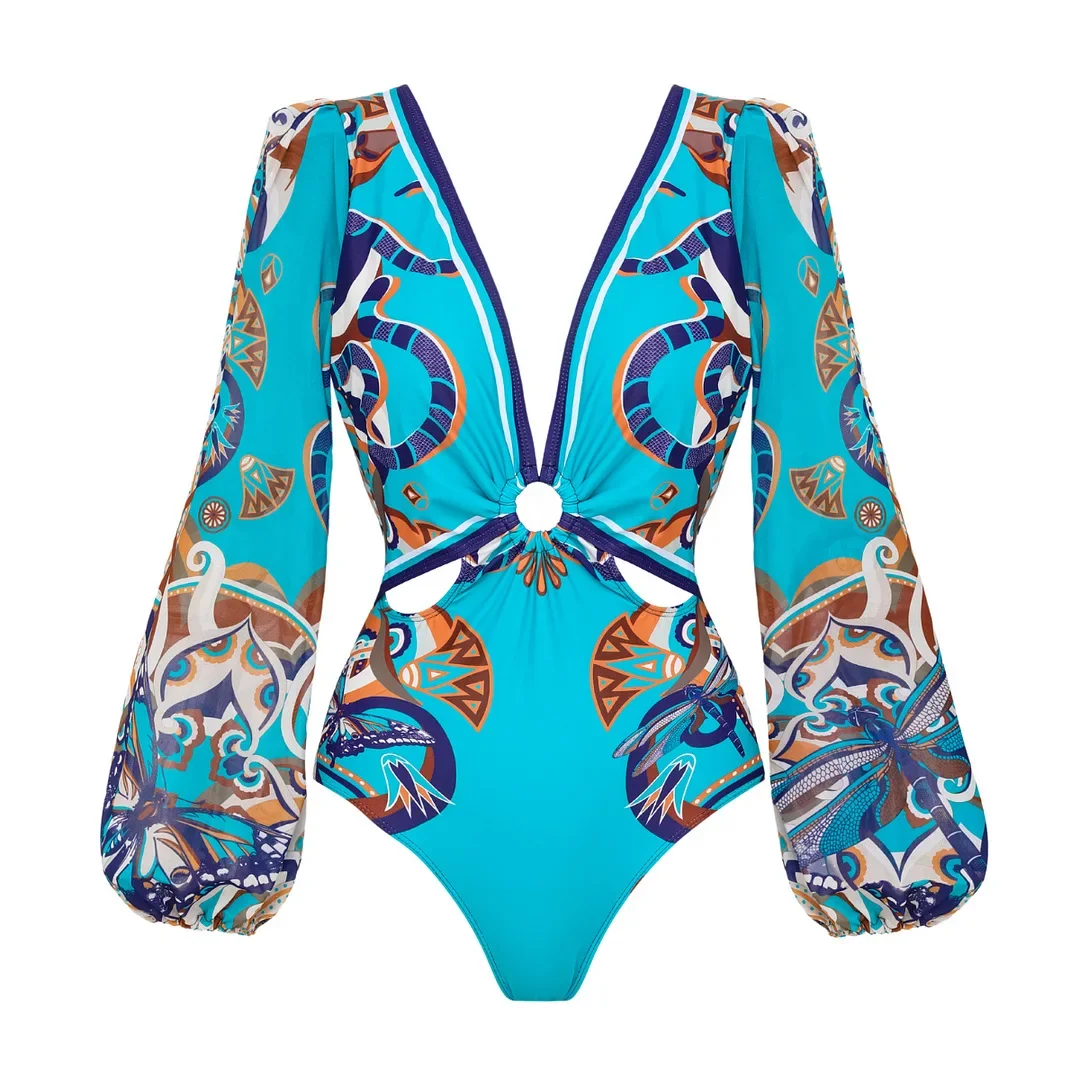Costume da bagno 2 pezzi con maniche a sbuffo con minigonna Bikini da donna sexy Costume da bagno stampato retrò Push Up Biquini Costume da bagno femminile Beachwear