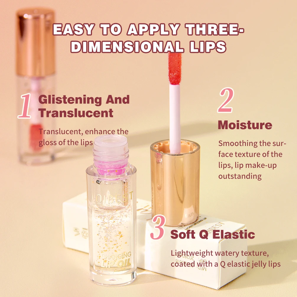 QIBEST تغيير لون زيت الشفاه ترطيب شفاف هلام بلسم الشفاه ملمع الشفاه طويل الأمد يغذي الشفاه سمنة النفط ماكياج جديد #4
