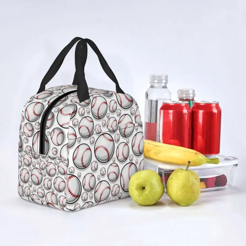 Custom Baseball Softball Ball Pattern Lunch Box Leakproof Thermal Cooler Food Insulated Lunch Bag Reusable Picnic Tote Bags