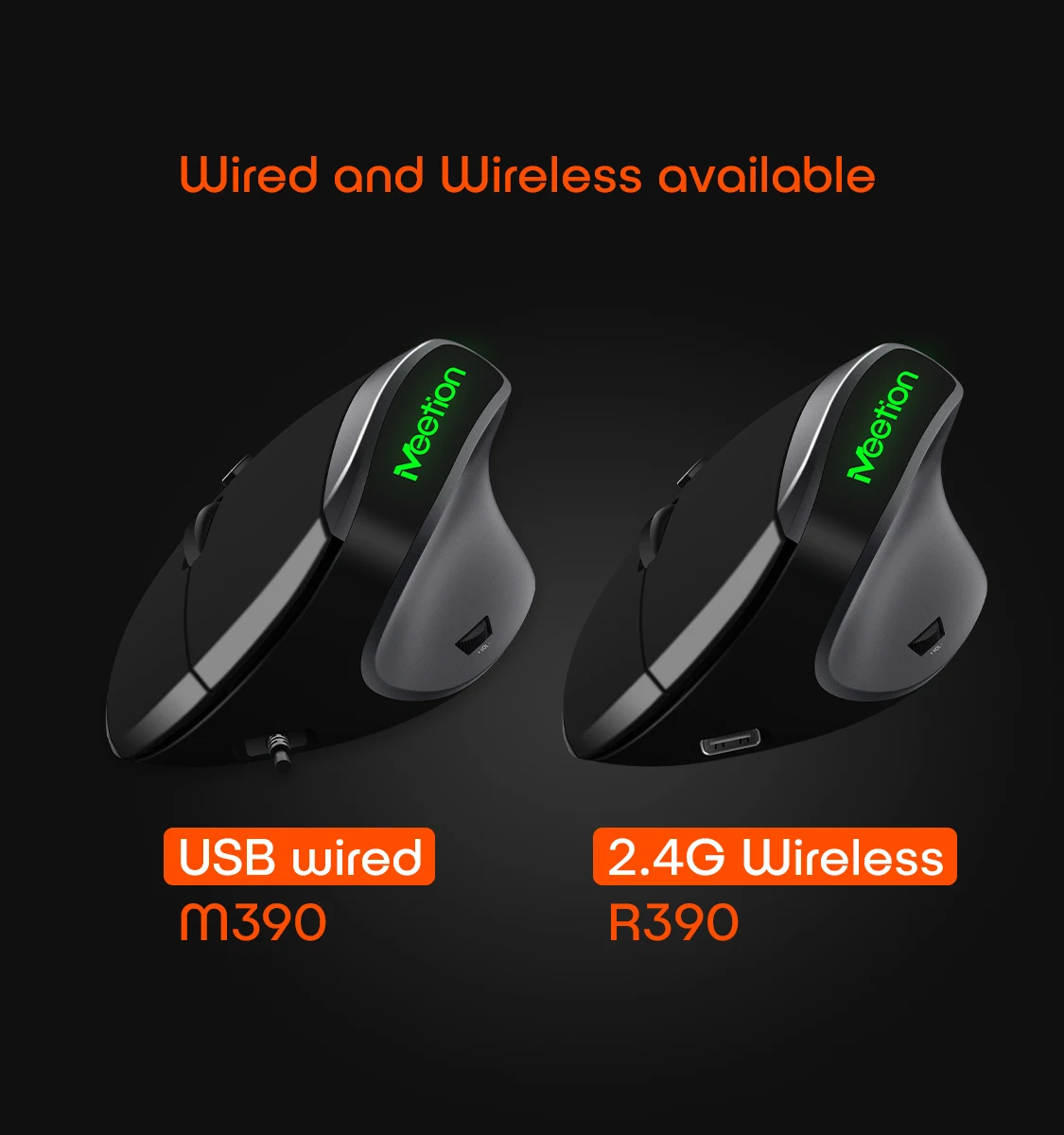 R390 Vertical Ergonomic Wireless Mouse, Handshake-Style Grip Relieves Arm Fatigue, 4-Level DPI 800-3200 Adjustable, Volume Contr