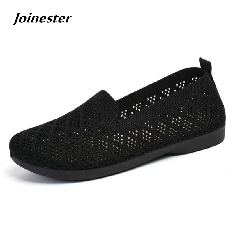 

Women Round Toe Breathable Hollow-out Summer Flat Shoes Fashion Mesh Loafers for Mom Comfort Walking Moccasins