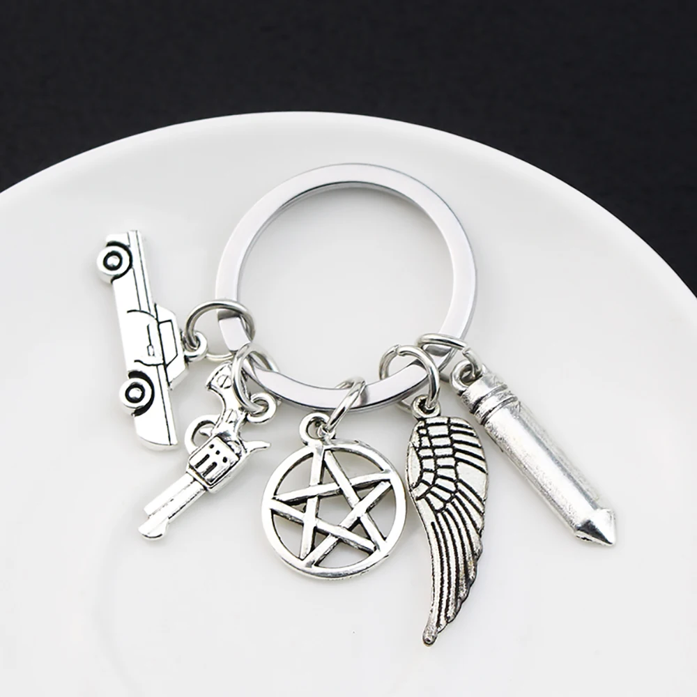 Fashion Movie Supernatural Keychain Dean Sun Pendant Keychain Retaining Ring Unisex Pentagram Metal Keychain - view 2