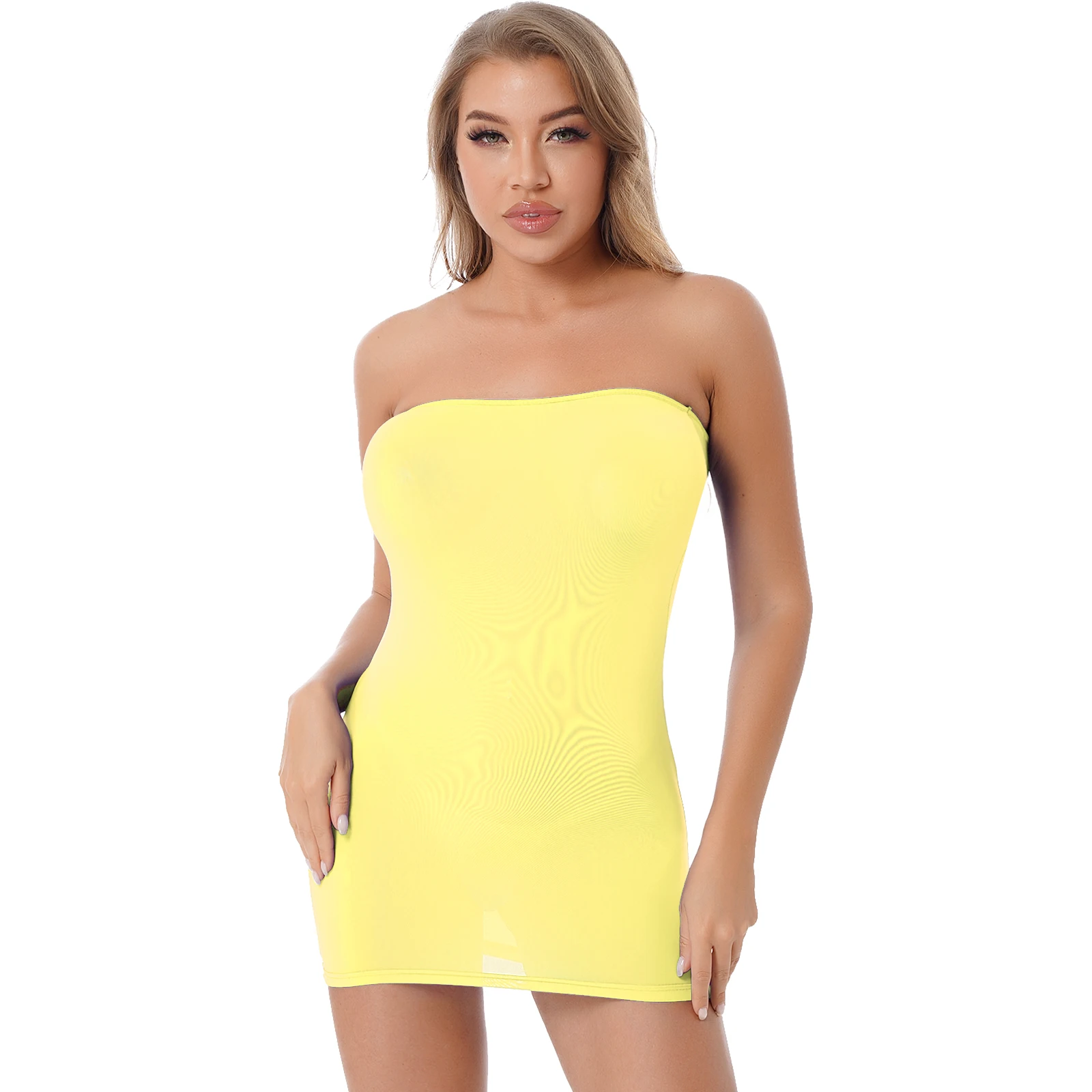 Womens Stretchy Strapless Bikini Swimsuit Cover Ups Dress Lingerie One Piece Pencil Mini Dress Semi See-through Mini Dresses