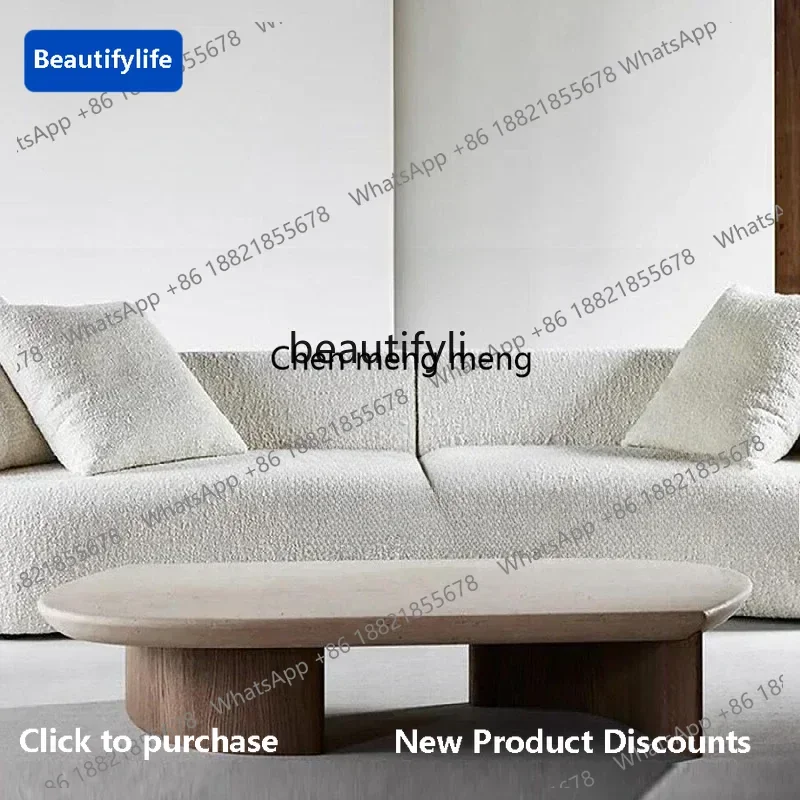 

183F Modern minimalist travertine coffee table household light luxury designer living room high-end solid wood coffee table