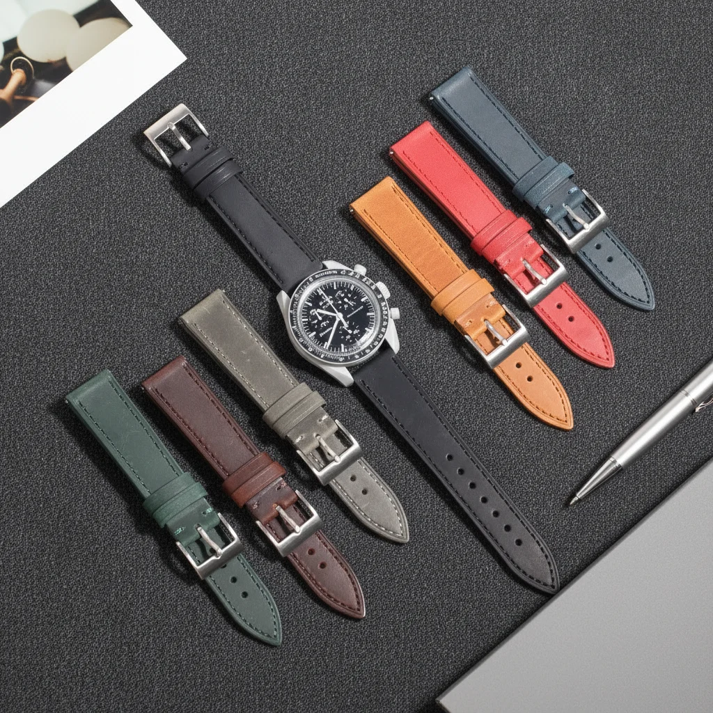 Premium Men's Retro Frosted Cowhide Quick-Release Watch Strap Compatible with IWC Longines Omega Jaeger-LeCoultre Mido Tissot