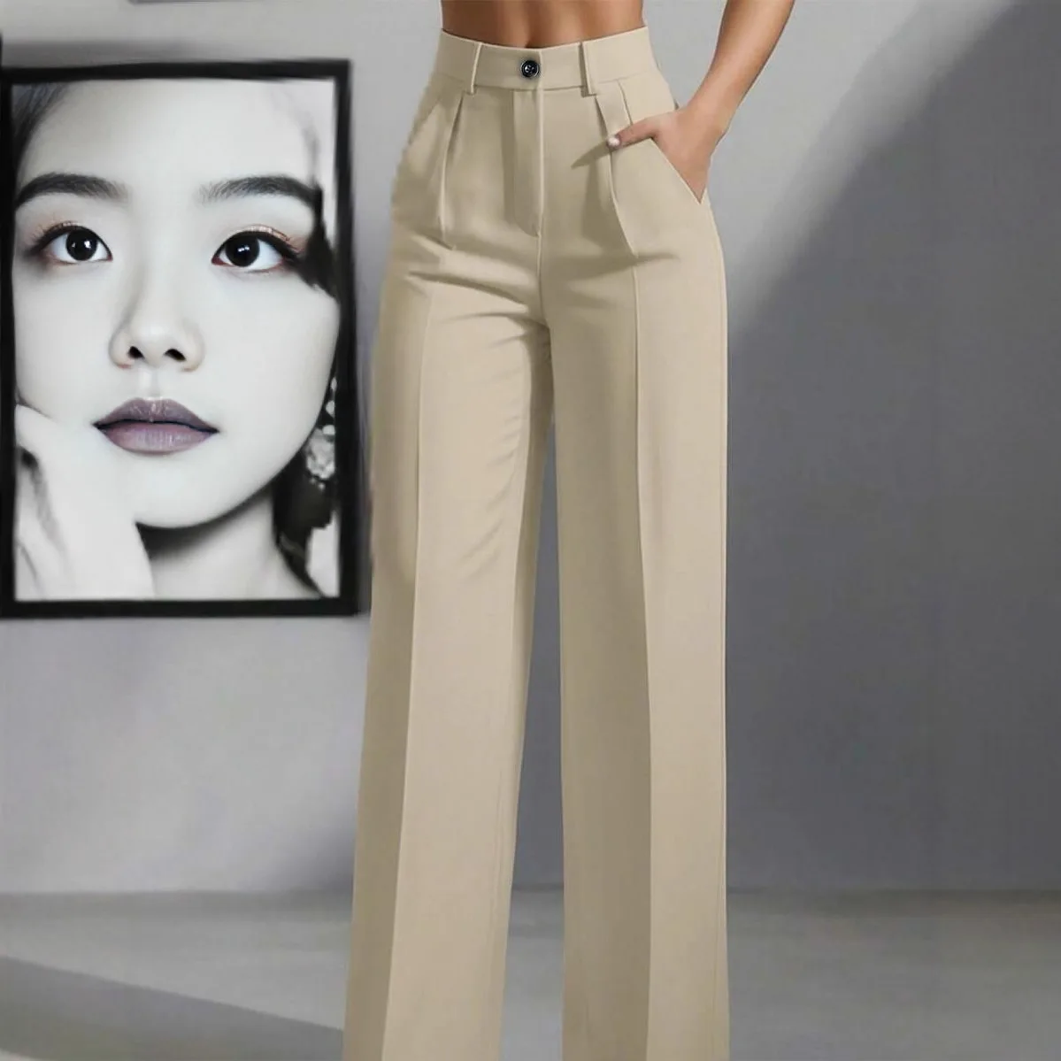 New Elegant Fashionable Casual Women's High-waisted  Draped Straight-cut Pocket Slimming Versatile Simple Solid Women Chic Pants - view 4
